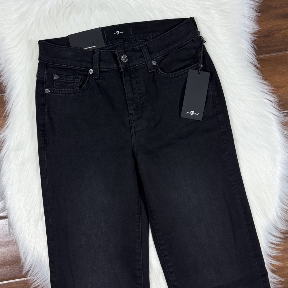 7 For All Mankind Size 25 Salem Black Dojo Tailorless Flare Trouser Denim Jeans - Picture 3 of 9